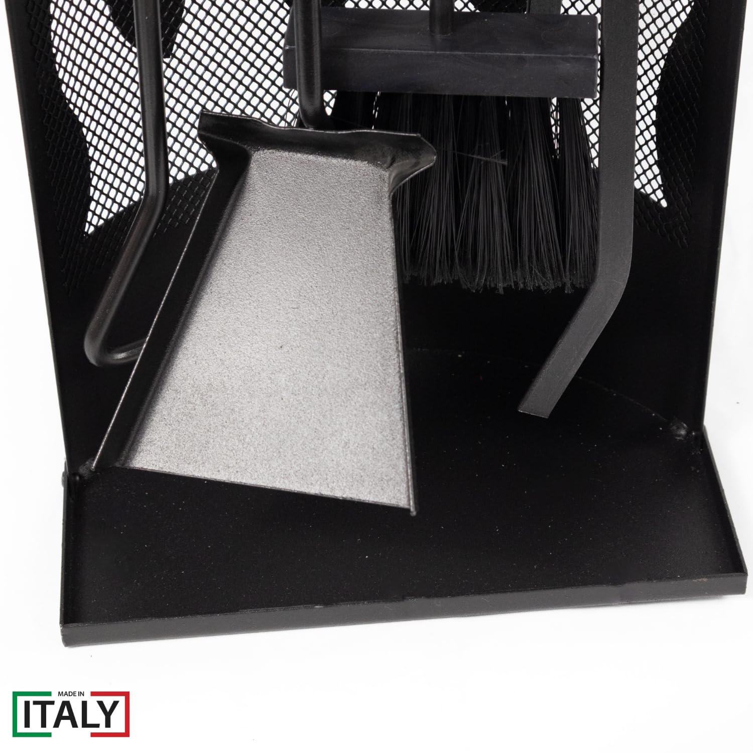 MOHOME Set Camino Attrezzi Kit 5 Utensili 60x25x15 cm Made in Italy Resistenti al Calore Scopino Attizzatoio Paletta Pinza Portattrezzi Accessori Caminetto Stufa a Legna con Manici in Legno Ergonomico