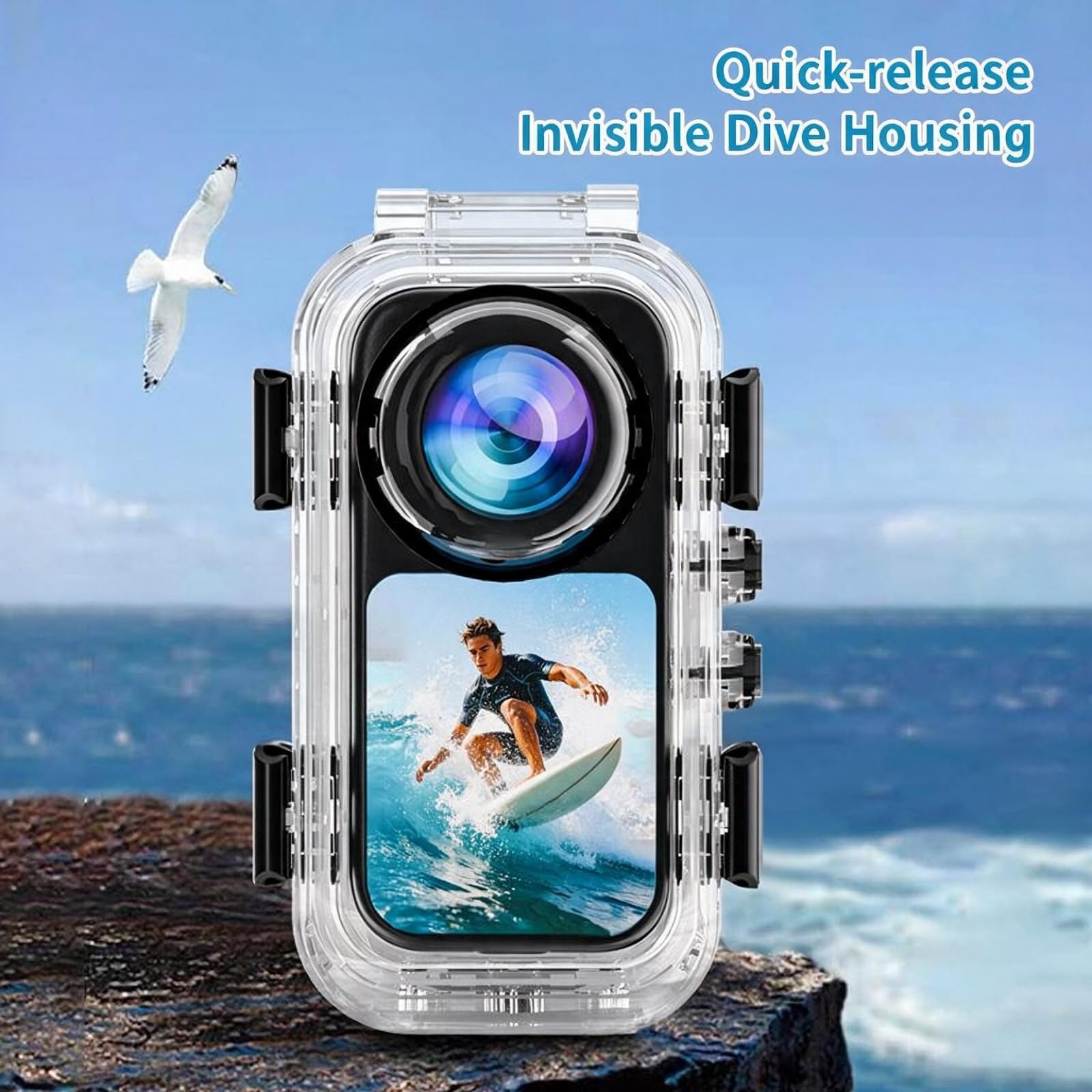 Magnetyczna obudowa do nurkowania kompatybilna z Insta360 X6, wodoodporna obudowa szybkiego zwalniania 60 m ze szklaną soczewką do fotografowania pod wodą