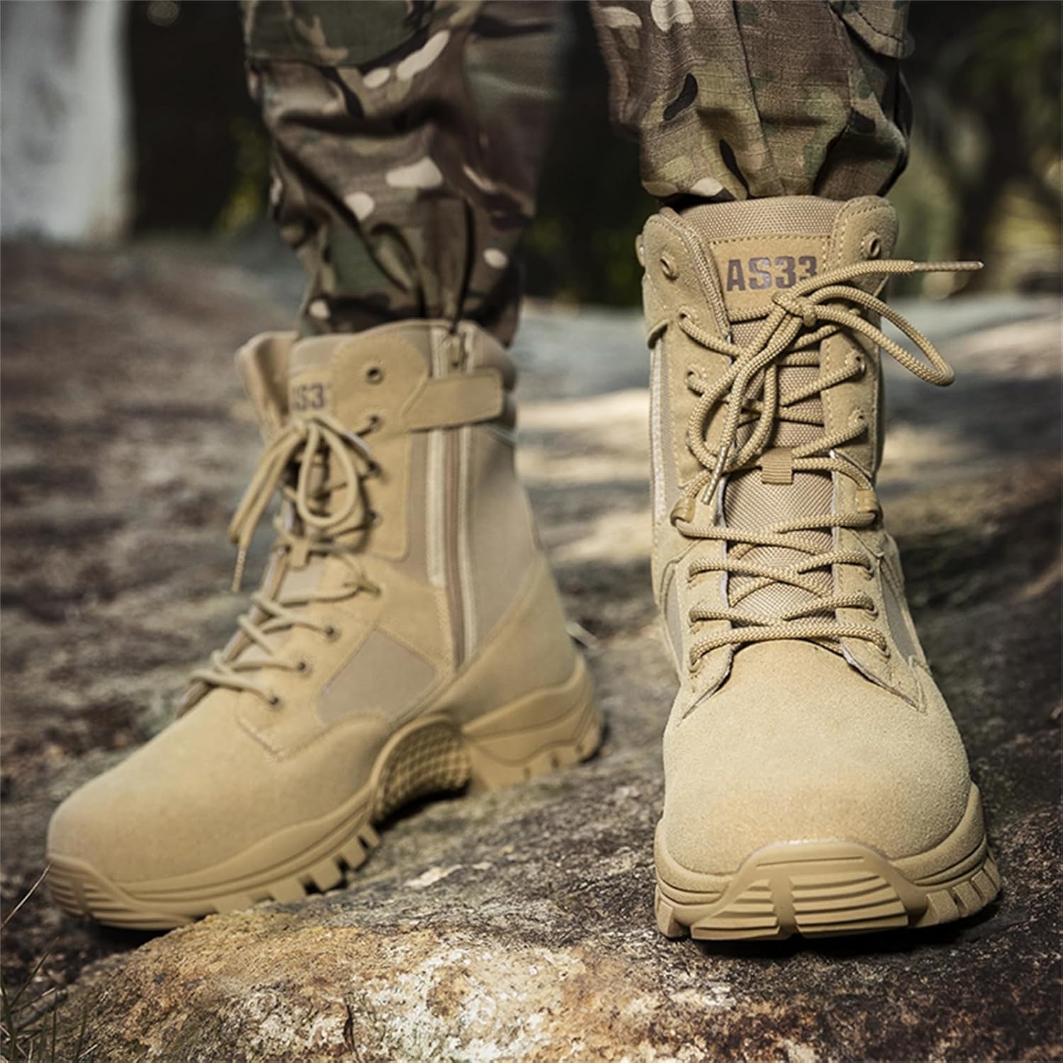 Men Suede Leather High Top Lace Up Military Tactical Boots Lightweight Comfortable Non Slip Cushioned Insole Outsole For Outdoor Hiking Camping Training Hunting Jungle Combat Backpacking
