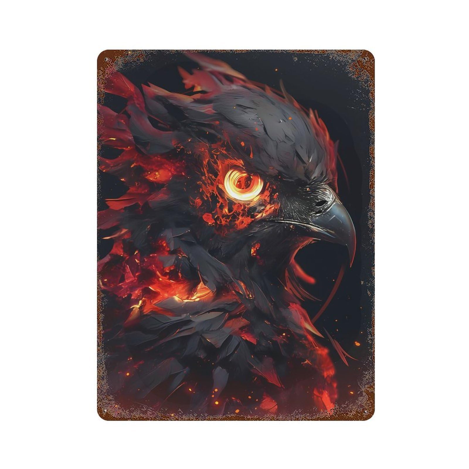 Fiery Bird of Prey Retro Metal Sign 15.7"x11.8", Shabby Chic Decor for Garage, Pub Or Kitchen