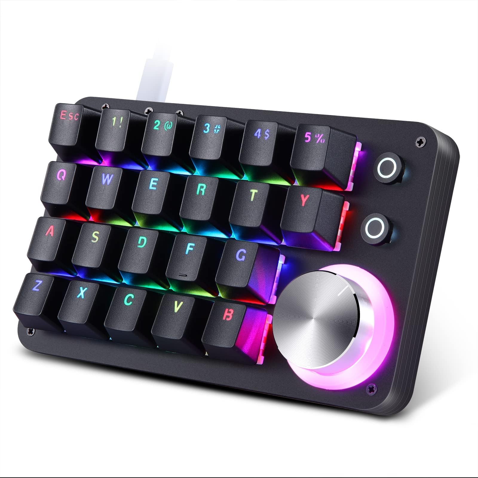 24 Keys Programmable Keyboard，One Handed Macro Mechanical Keyboard, RGB LED Backlight Red Switch USB Portable Keyboard with Fully Knobs, 24 Keys Macro Pad for Gaming