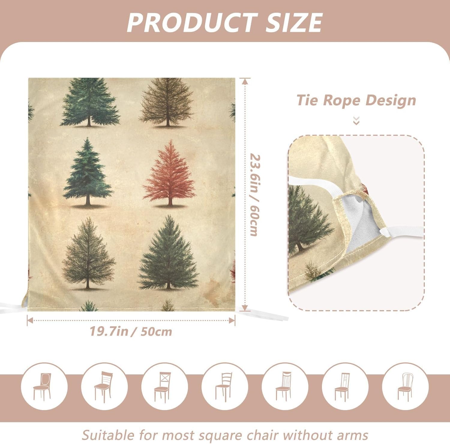 ALAZA Retro Christmas Trees Chair Back Cover Set of 6, Washable Reusable Removable Chair Slipcovers Decorative Chair Cover for Home Kitchen Wedding Party