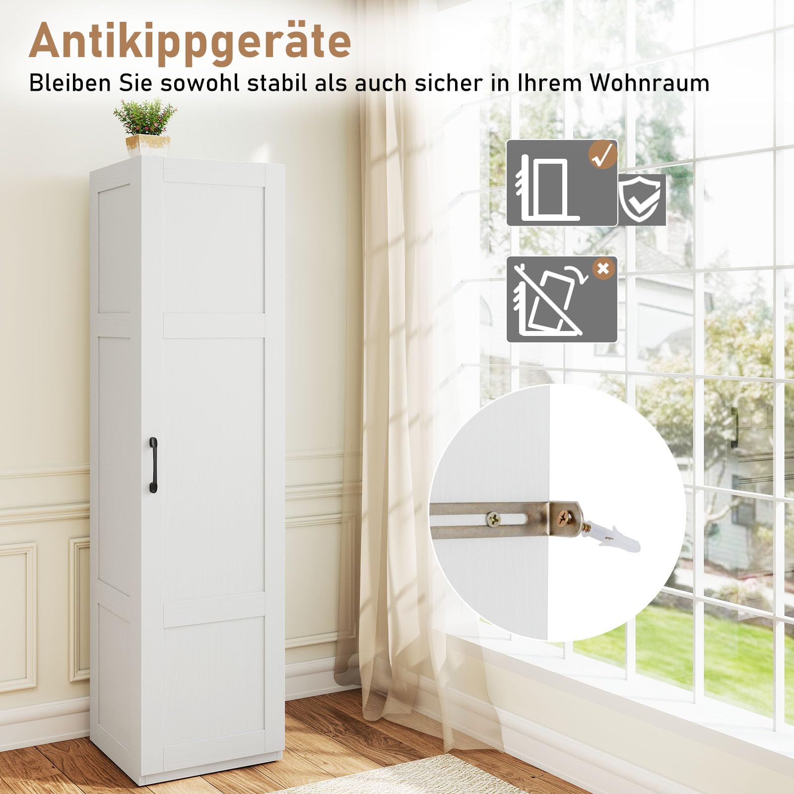 COSTWAY 4-stufiges Hochschrank, Aufbewahrungsschrank schmal, Bodenschrank mit Tür, Vorratsorganisator 40 x 37,5 x 150 cm freistehend für Küche, Wohnzimmer und Badezimmer (Weiß)