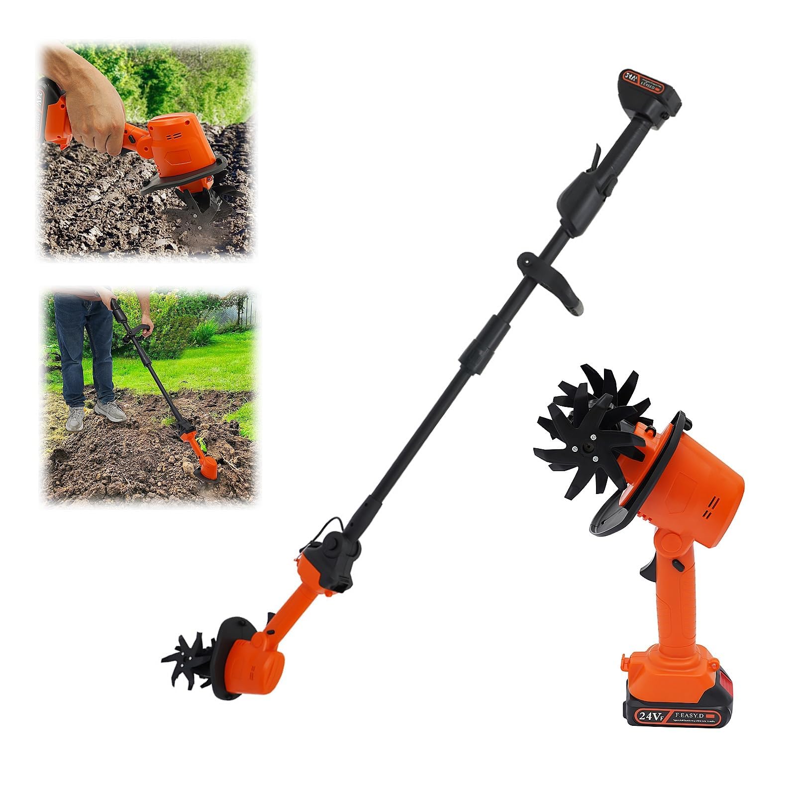 Motobineuse Batterie 550W Motobineuse Electrique sans Fil Largeur de Travail 100mm & Profondeur de Travail 100mm Bineuse Électrique avec Gardeboue pour Ferme, Pelouse, Jardin