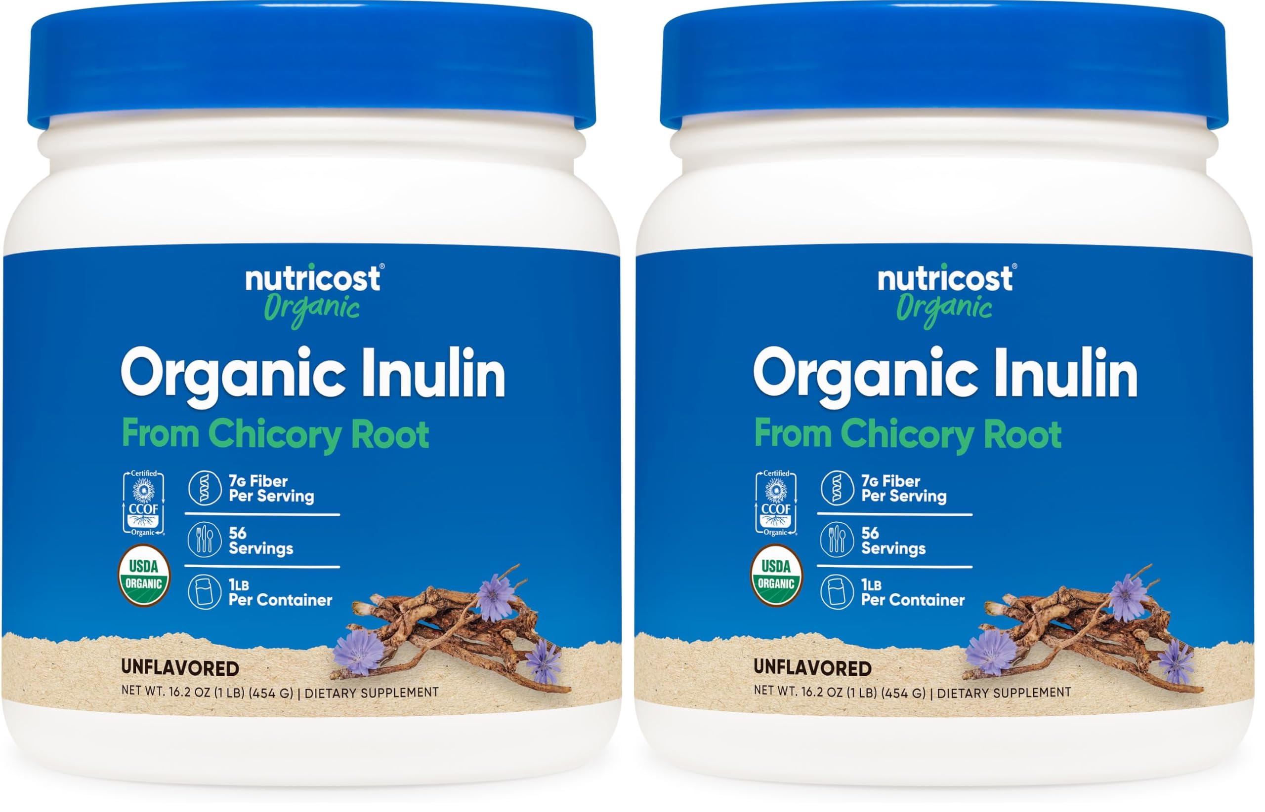 Nutricost Organic Inulin Powder 1LB (454 Grams) Certified USDA Organic (Pack of 2) 1 Pound (Pack of 2)