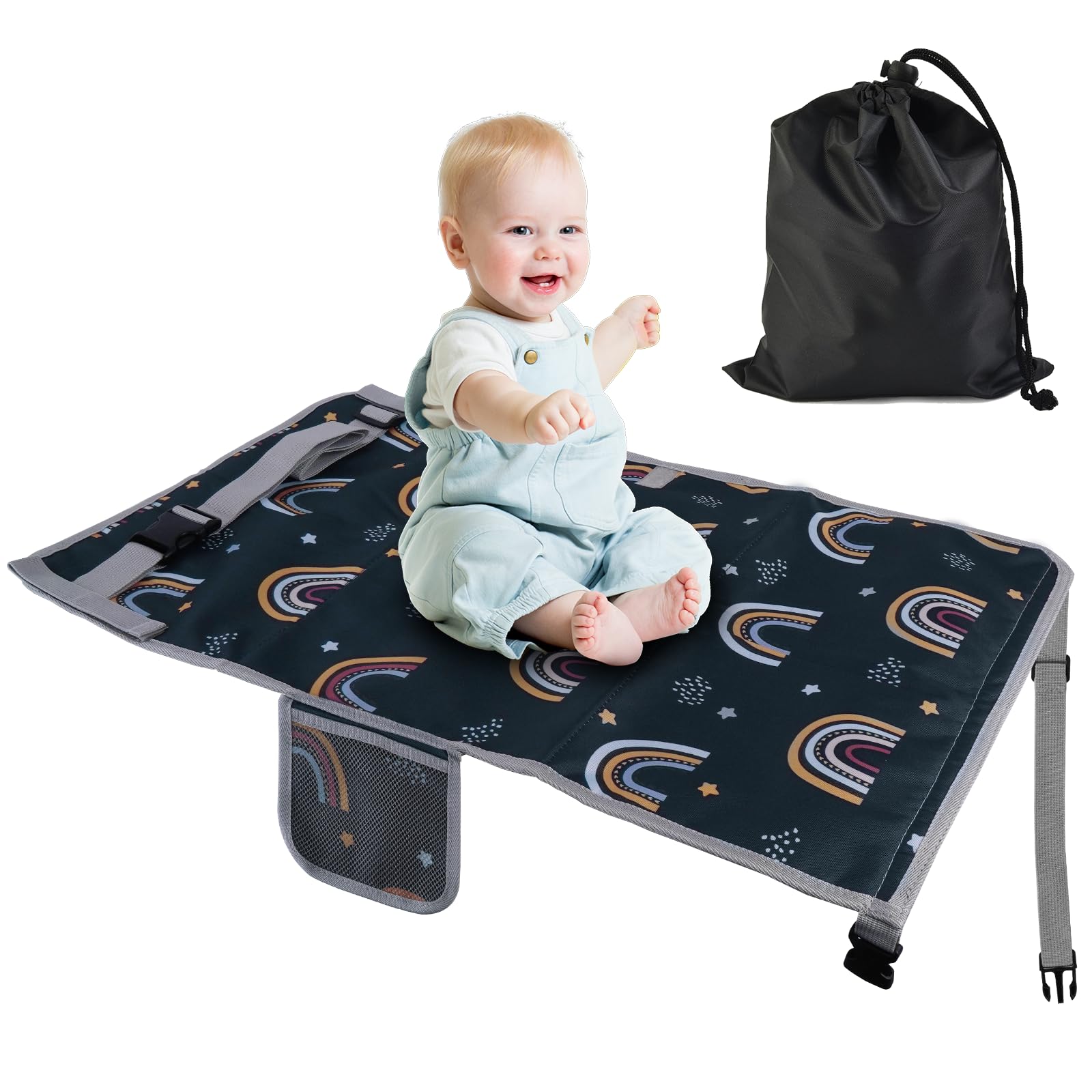 LURICO Reposapiés de Avión para Niños, 76x44.5 cm Extensores de Asientos Plegable Hamaca de Pie Cama de Avión para Descanso de Niños Cama de Viaje para Expandir Las Piernas de Descanso