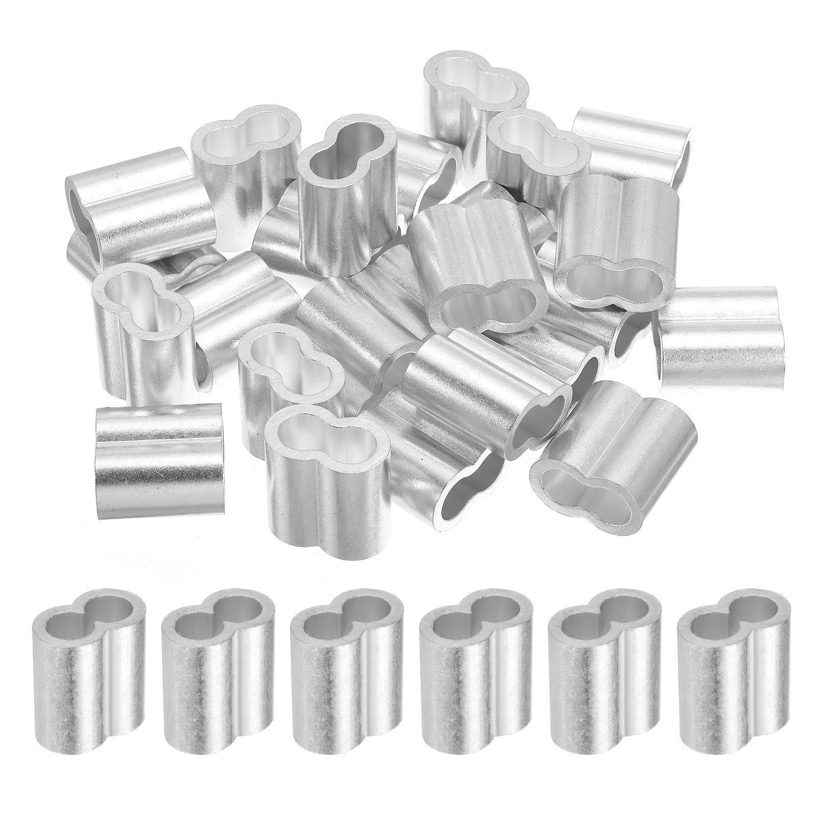 sourcing map Lot de 25 manchons à sertir doubles en aluminium pour câble métallique Argenté 12 mm