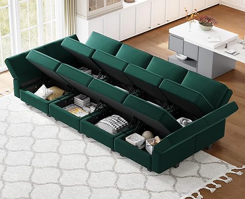 Miniatura 5 de Belffin Modular Sectional Sofa with Storage Chaises Sectional Sleeper Sofa Couch 8 Seat Sectional Bed Green Verde,Negro