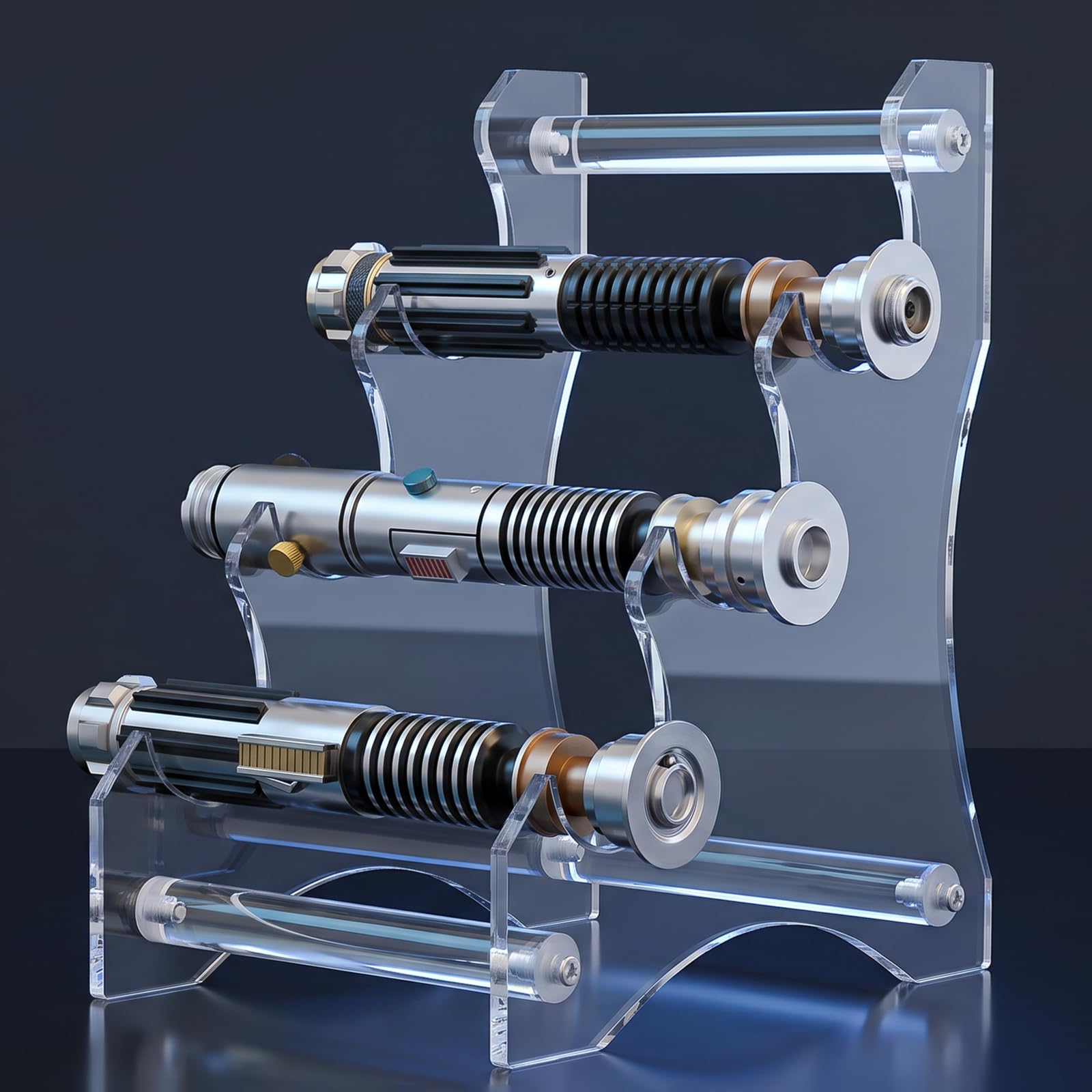 Espositore per spada laser, supporto per spada laser da tavolo in acrilico, supporto per spada laser a 3 livelli, per spade e spade laser. (Trasparente)
