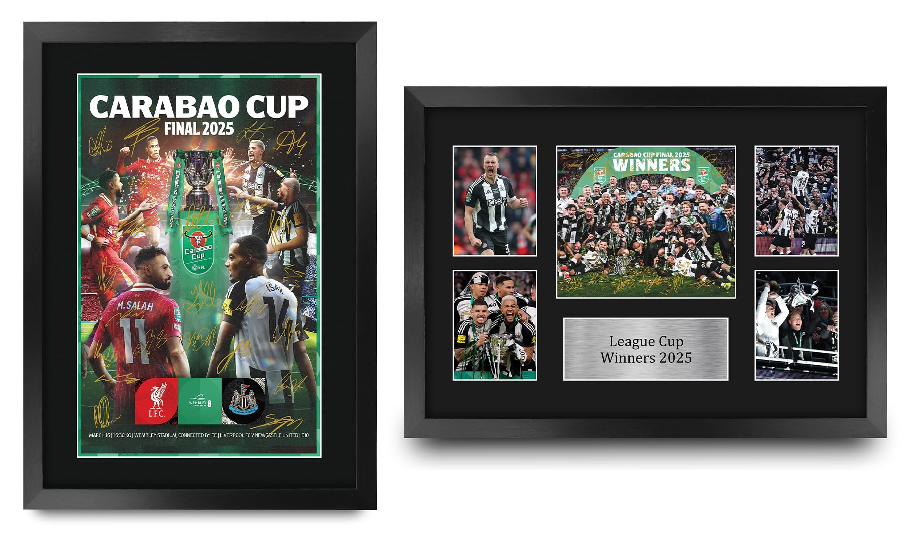 HWC Trading Magpies Collection Caraboa Cup Winners 2025 Poster Autografo Firmato Cimeli Stampati Per Tifosi E Tifosi Di Calcio - A3 Incorniciato