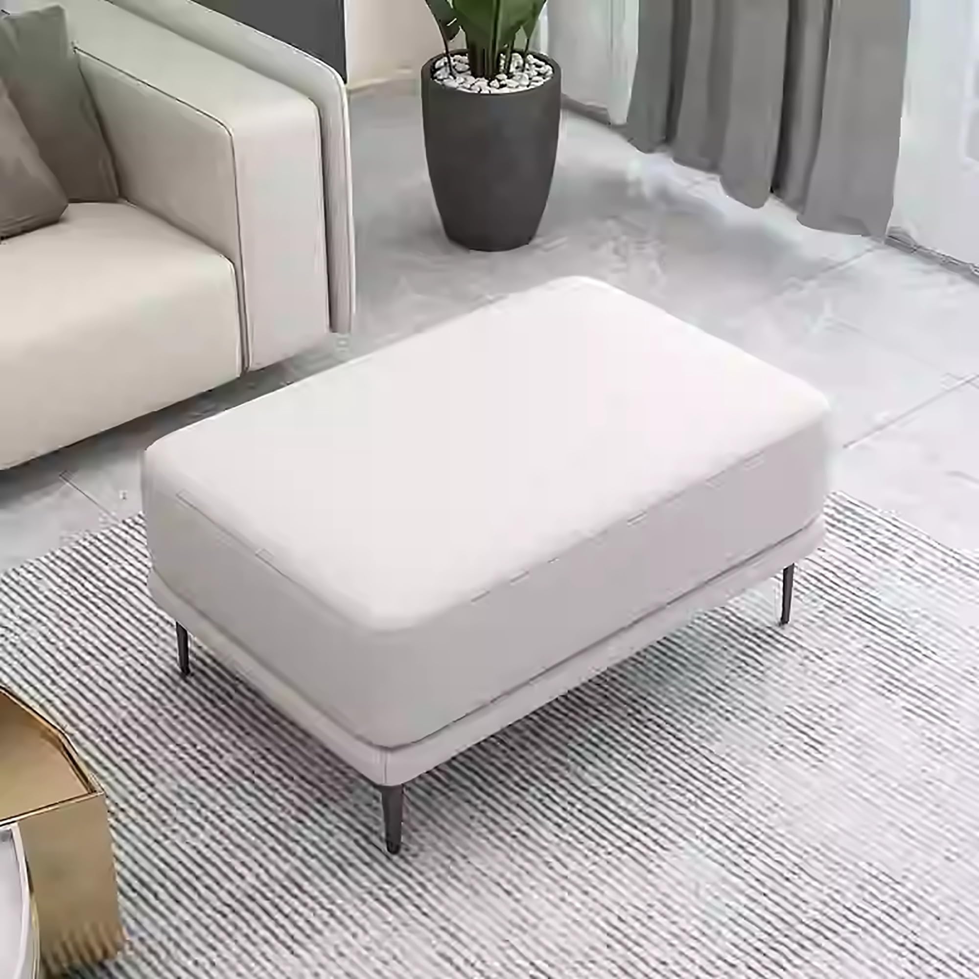 Ponadwymiarowy szary skórzany podnóżek otomany - stylowy pufowy podnóżek i krzesło do butów - wszechstronny tapicerowany stolik kawowy do salonu i sypialni (60 x 40 x 42 cm)