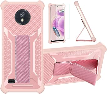Aroepurt Case Compatible for NUU MOBILE N5004L NUU N5004L Phone Case Cover [with Tempered Glass Screen Protector] Hybrid Case [Folding Support Magnetic] [Frosted anti-fingerprint] Pink