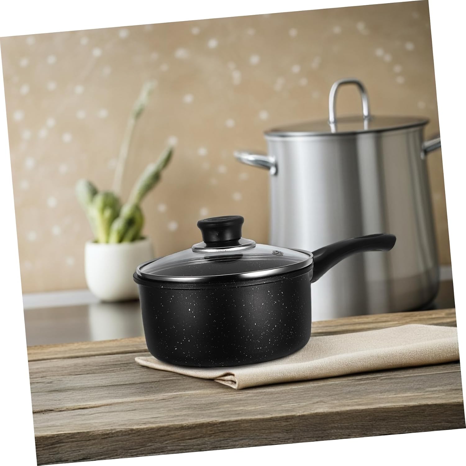 Healifty Nonstick Maifanstone Saucepan for Noodles and Milk Small Cooking Pot Lid Versatile Kitchen Gadget for Soup Butter Melting and Daily Family Meals
