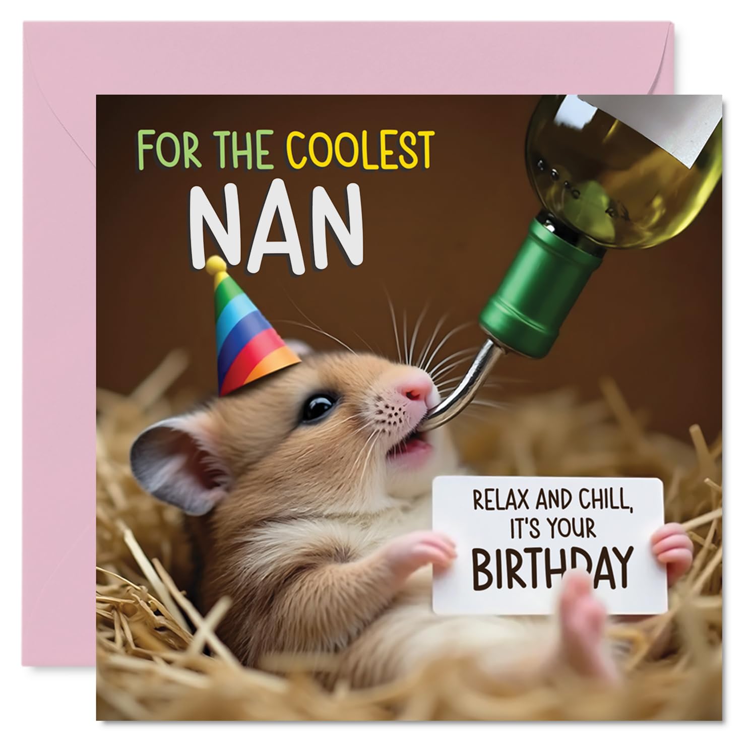 Nan Birthday Card - Ham-somely - Happy Birthday Card for Nan from Grandson Granddaughter, 145mm Hamster Bday Greeting Cards
