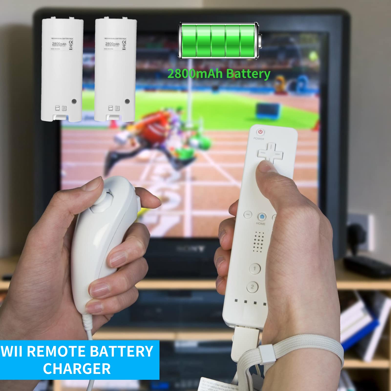 Yunseity Estación de Carga Dual para Control Remoto de Wii/Wii U, Base de Carga con 2 Baterías Recargables de 2800 MAh(Blanco)