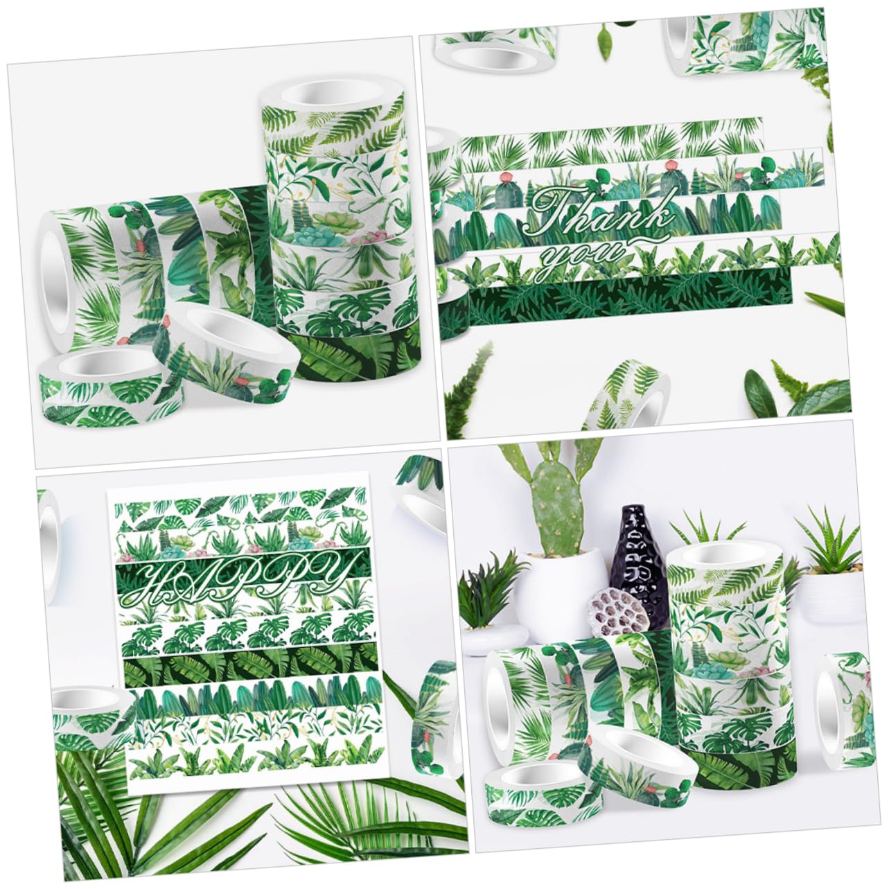 48rotoli Nastro Washi Verde Motivi Per Scrapbooking e Decorazioni Fai Da Te Per Regali e Materiale Cancelleria