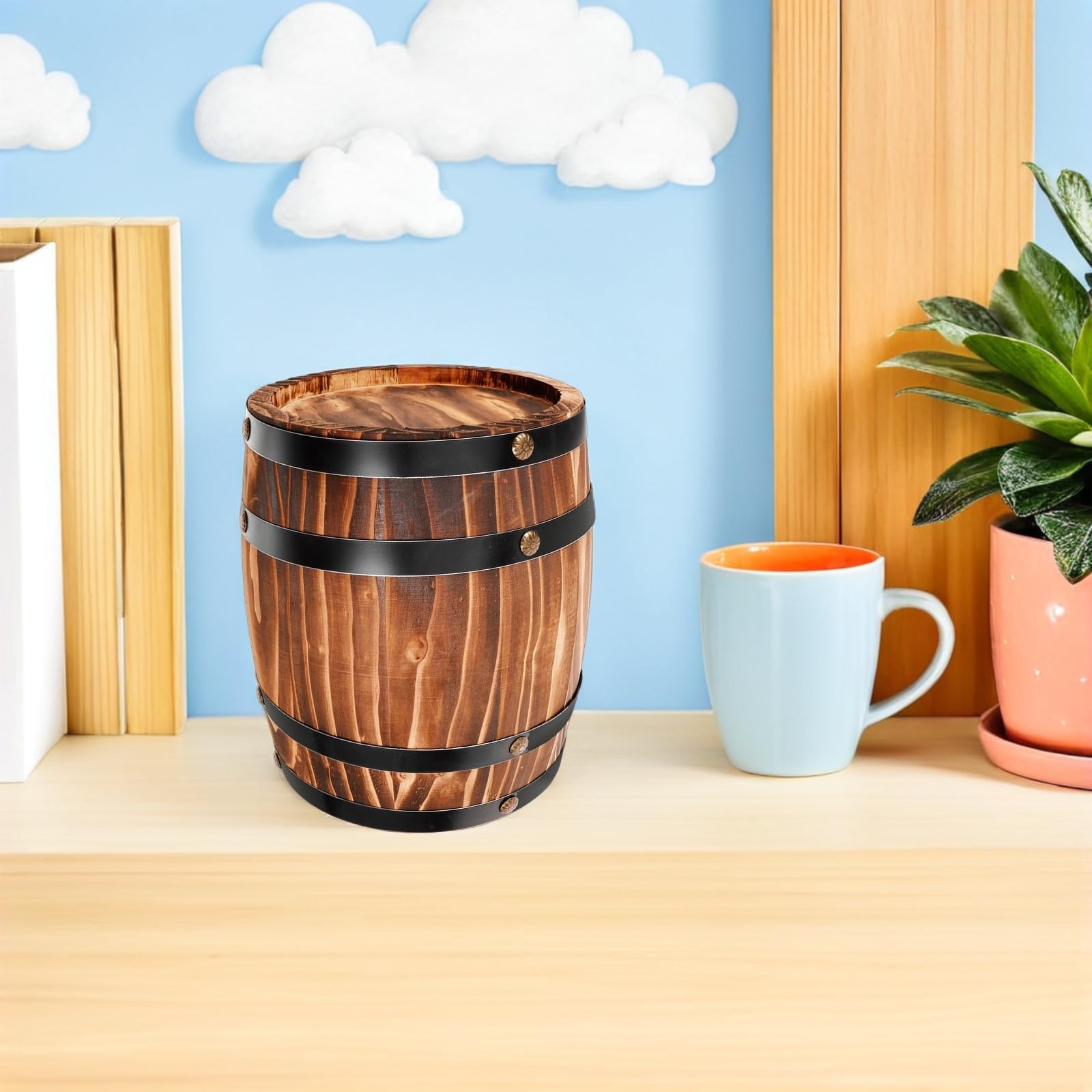 Zerodeko Barril de madera pequeño para cerveza, accesorio decorativo para fotos, barril de vino de madera, adorno rústico para bar, hogar, manualidades decorativas