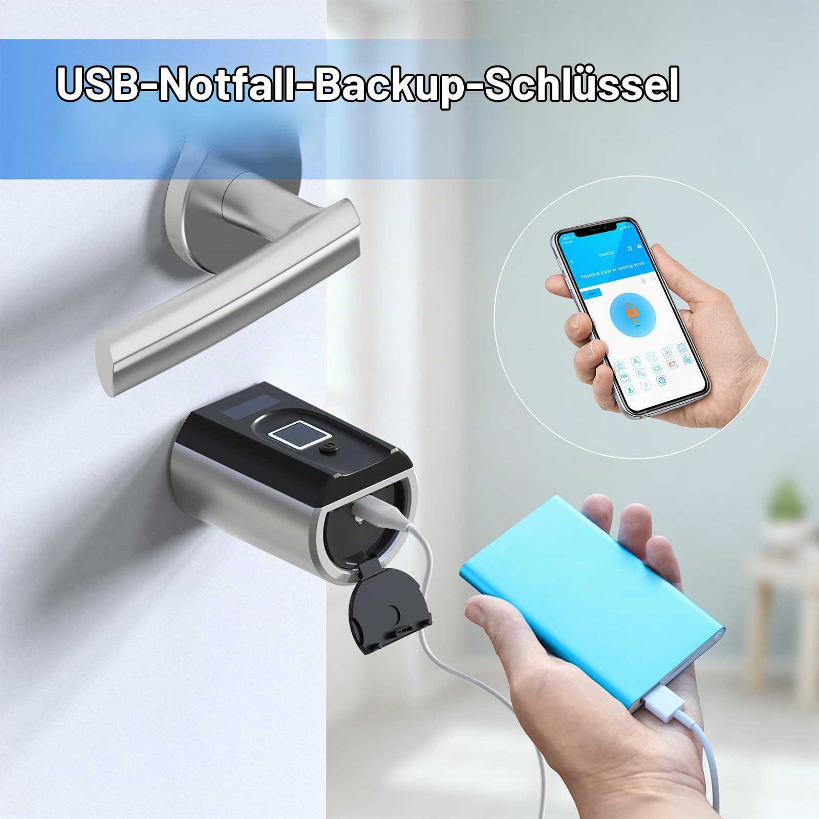 WELOCK SECBN51WIFIBOX3 Fingerabdruck Elektronisches Türschloss 30-70mm | RFID-Karte Transponder, BLE APP WIFI, Arbeit mit Alexa, IP65,Fingerabdruck Schloss und WIFIBOX3 Gateway Kombikit