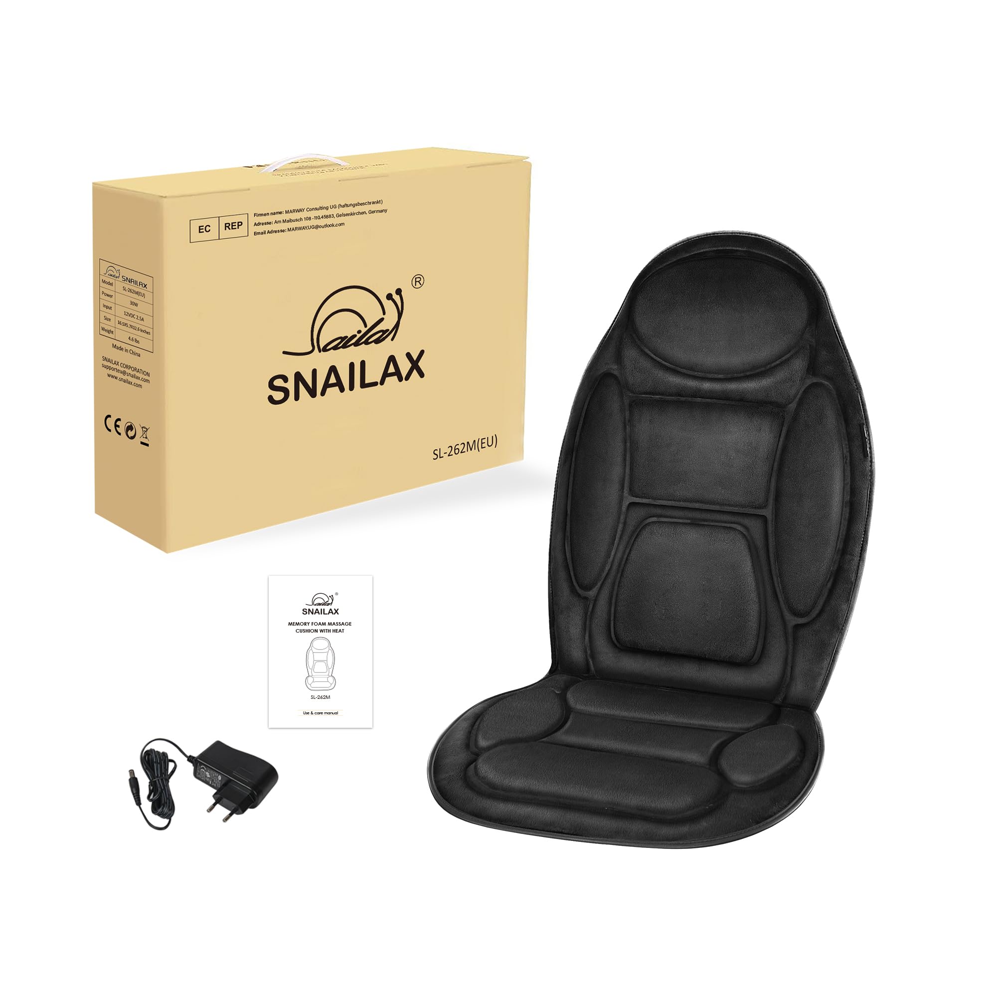 Snailax Cojín de Espuma con Memoria y Calor, cojín de Masaje con vibración para Espalda y Cuello, masajeador de Espalda Regalo para Hombre/Mujer
