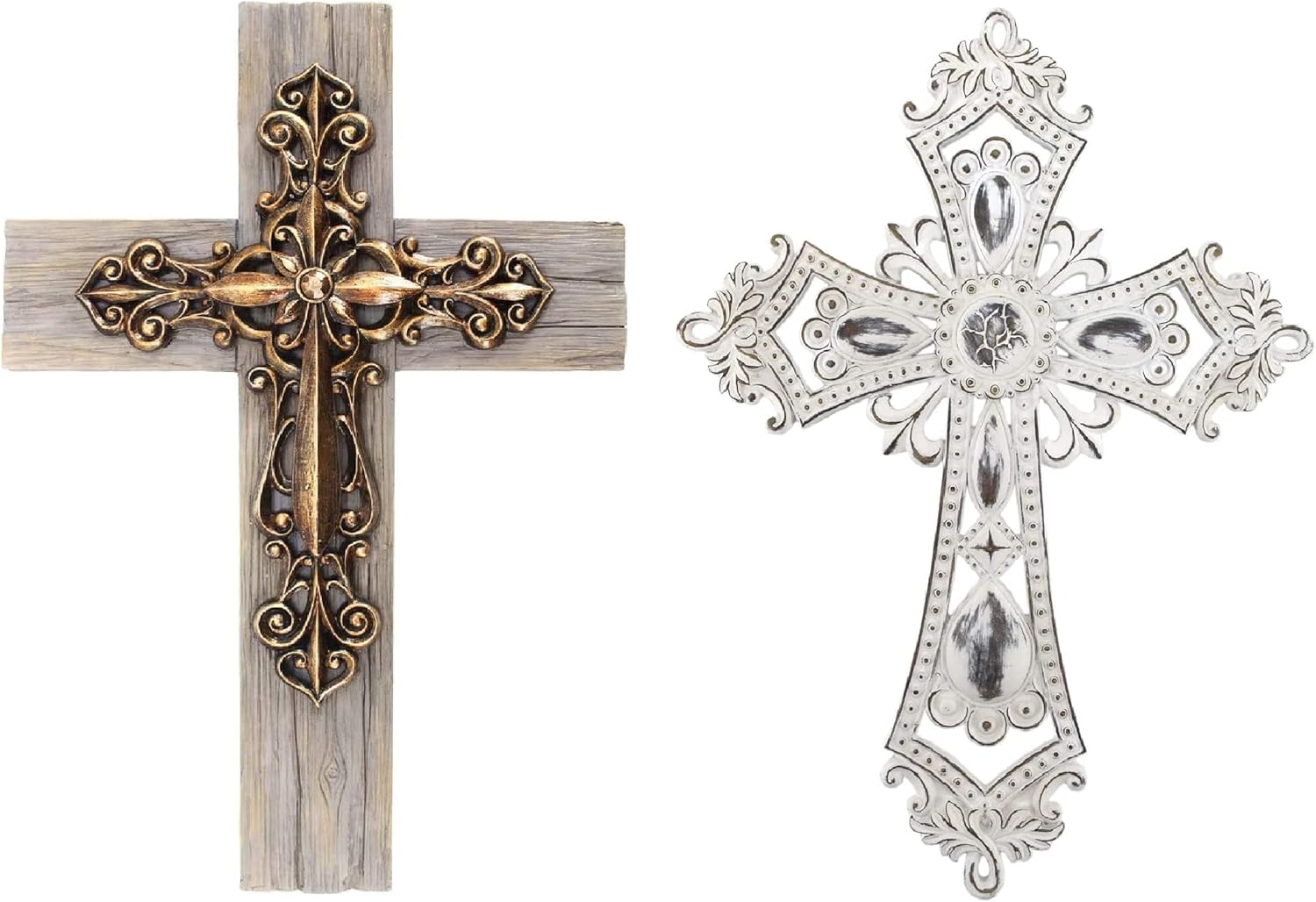 Comfy Hour Faith and Hope Collection Copper Handmade Layered, Hollow Turquoise Wall Cross, Bundle of 2