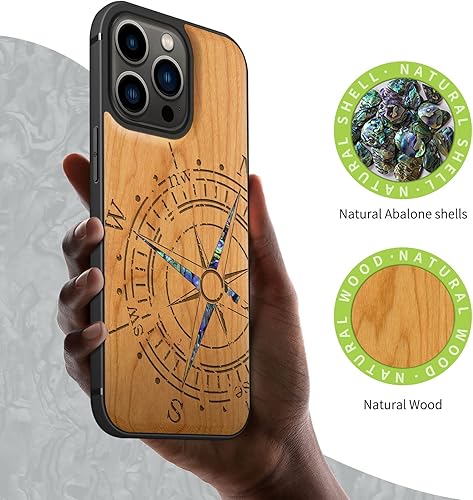 Miniatura 2 de Carveit Funda protectora de madera de diseñador para iPhone 13 Pro (grabado en madera e incrustaciones de carcasa), funda de madera compatible con