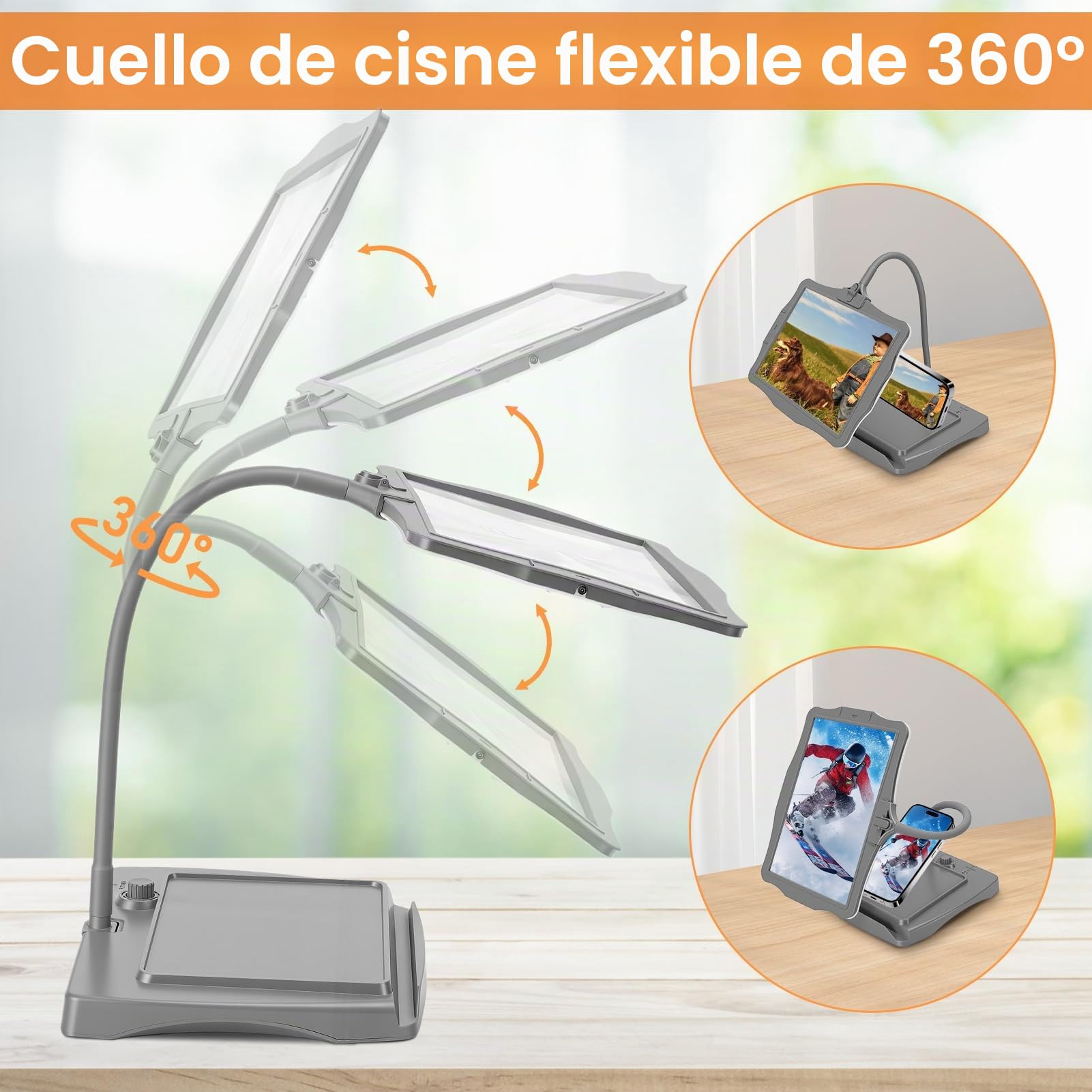 Lupa Grande Transparente con Soporte, 50 Cuentas LED de Brillo Ajustable, Diseño Antideslumbrante, Uso de 10 Horas, Lupa de Observación de Lectura de Mesa o Portátil con Base