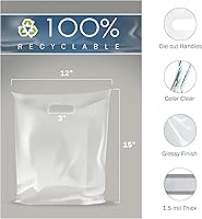 Vista 2 de PPB - Bolsas de plástico transparente para mercancía de 12 x 15 pulgadas, acabado brillante, tamaño mediano al por menor, paquete de 100