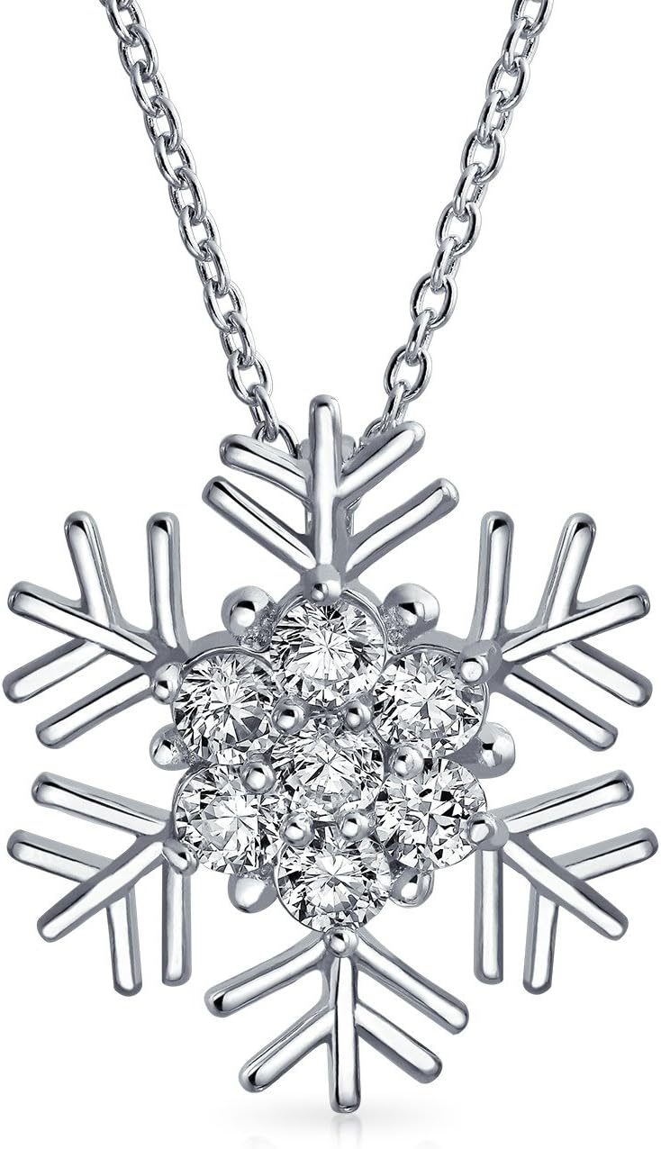 Bling JewelryHoliday Branch Micro Pave Cubic Zirconia Christmas Snowflake Pendant Necklace For Women For Teen 925 Sterling Silver