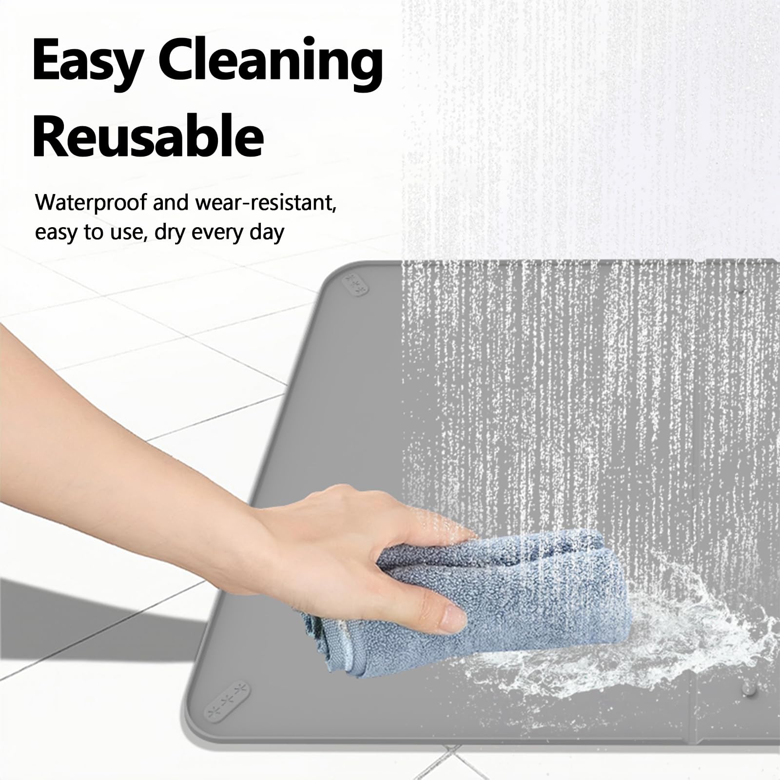 Support en silicone avec ventouses, hauteur réglable, étanche, bac à litière antidérapant pour tapis jetables/lavables, protection de sol et de mur (pliable) (gris)