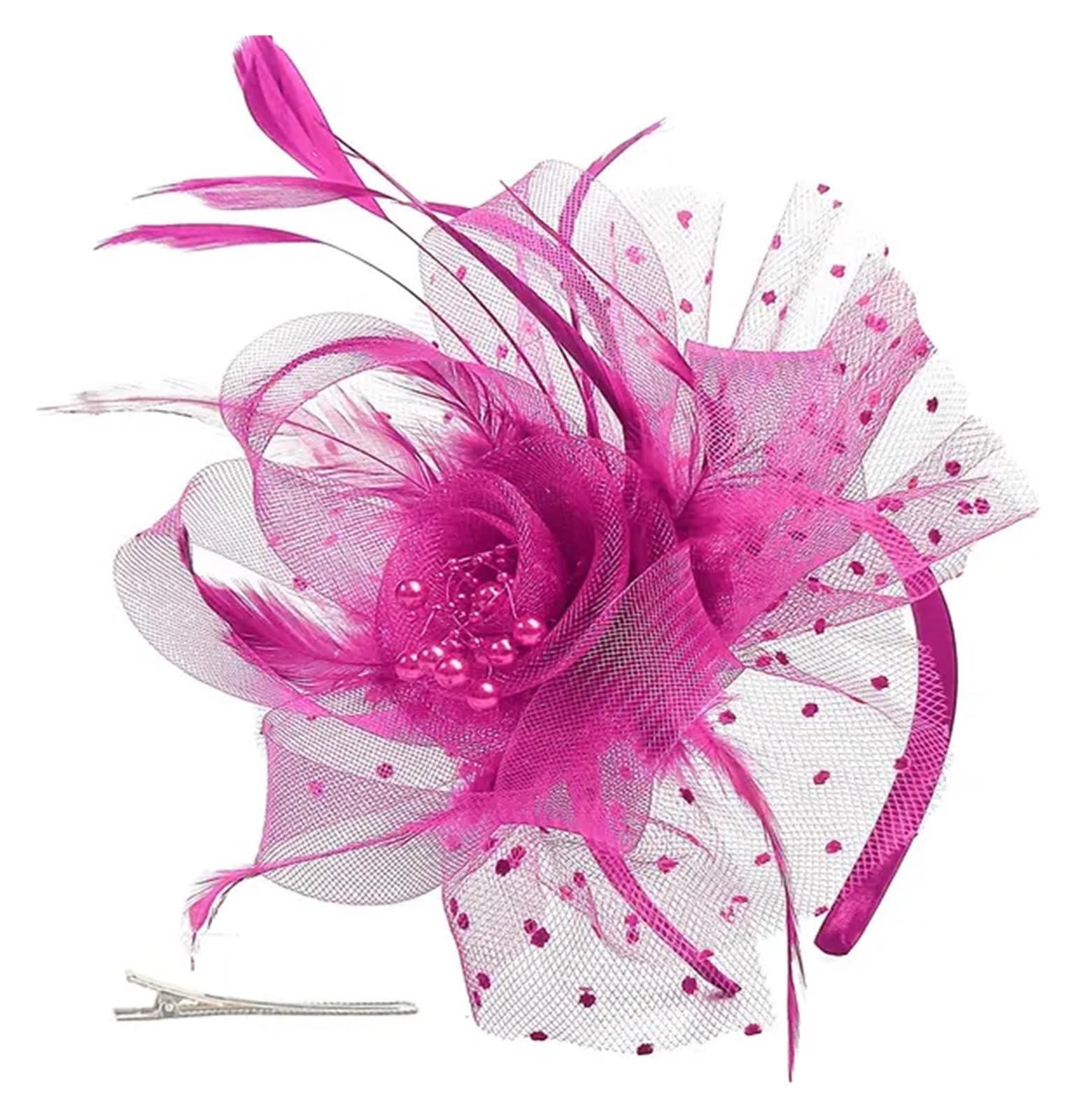 UALXPAO Wedding Hats Women Feather Flower Fascinator Hat Ladies Hair Accessories Wedding Party Floral Mesh Veil Headband Hairpin for Tea Party,Weddings(Color5)