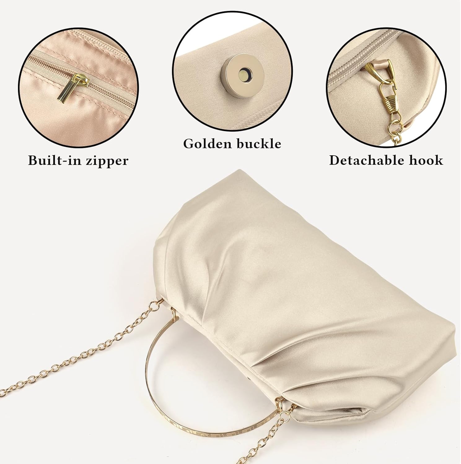 ERKOON Clutch Purse for Women Elegant Pleated Evening Bag Crossbody Shoulder Handbag Envelope Bag with 2 Detachable Chain - Image 5