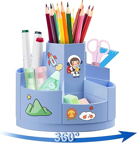 Portalápices giratorio para escritorio, portalápices para niños, organizador de lápices y marcadores para escritorio escolar, profesores, aulas y