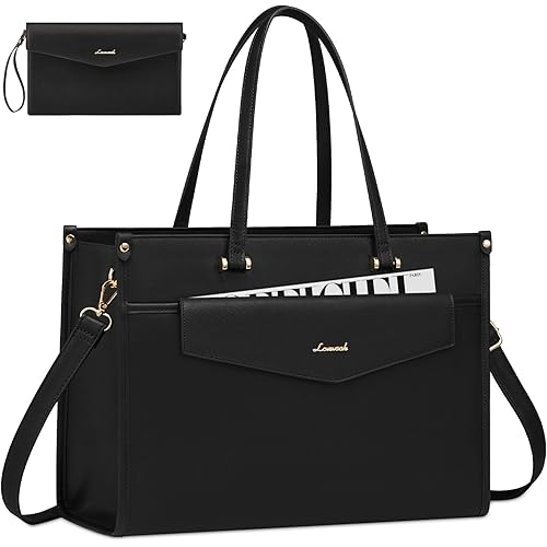 LOVEVOOK Laptop Tote Bag for Women, 15.6 inch 2-in-1 Professional Work Bag Business Briefcase with Clutch Purse, Waterproof Leather Computer Handbag for Teacher Office Travel