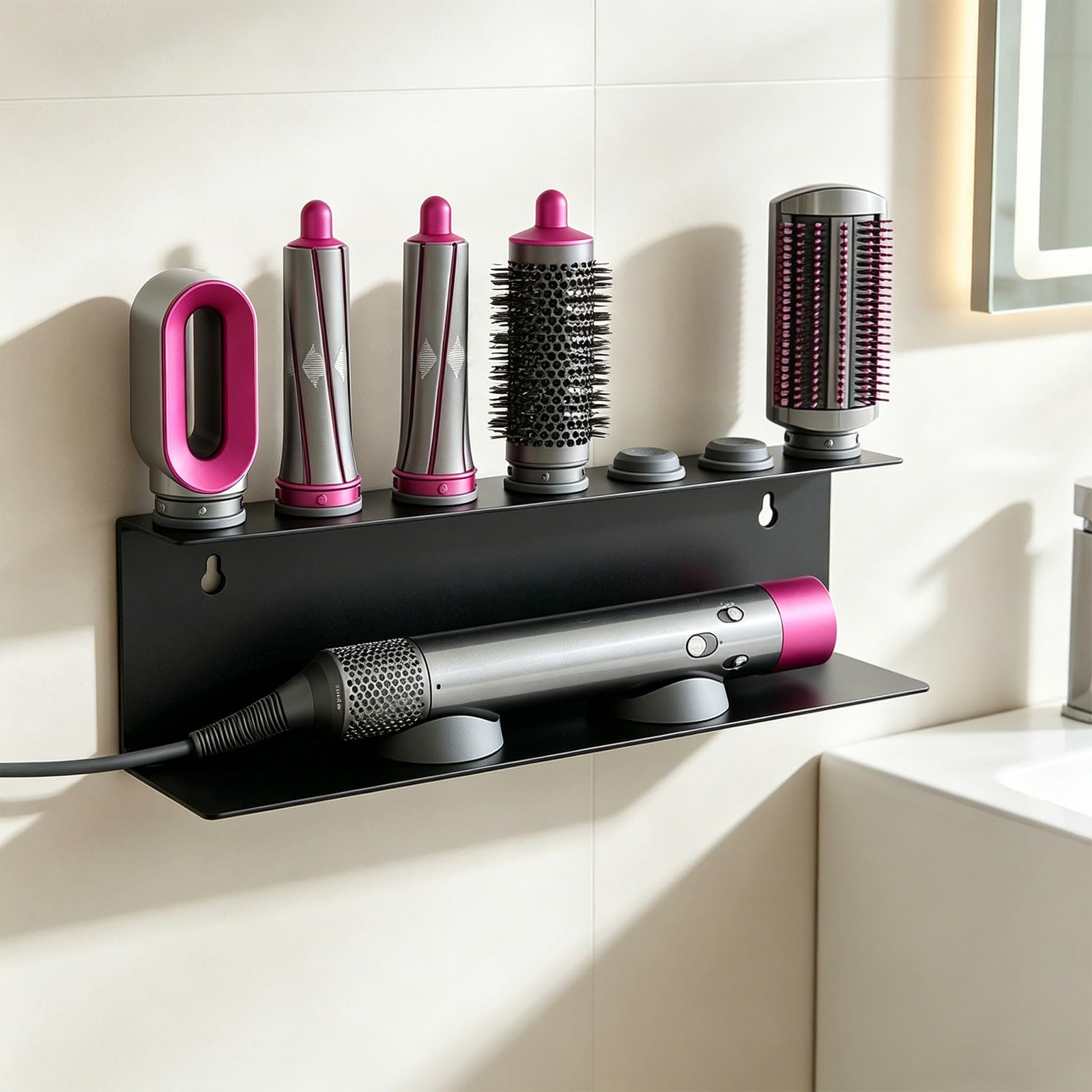 Soporte de pared para secador de pelo con 7 ranuras para organizar secador de pelo y herramientas de peinado en el baño o dormitorio