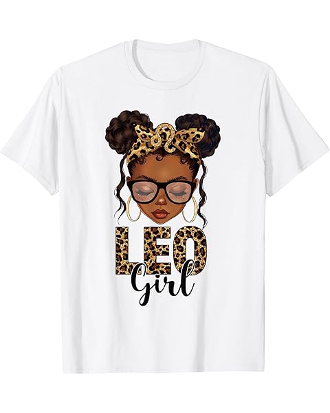 Leo Girl Messy Bun Zodiac Sign Birthday Black Girl T-Shirt
