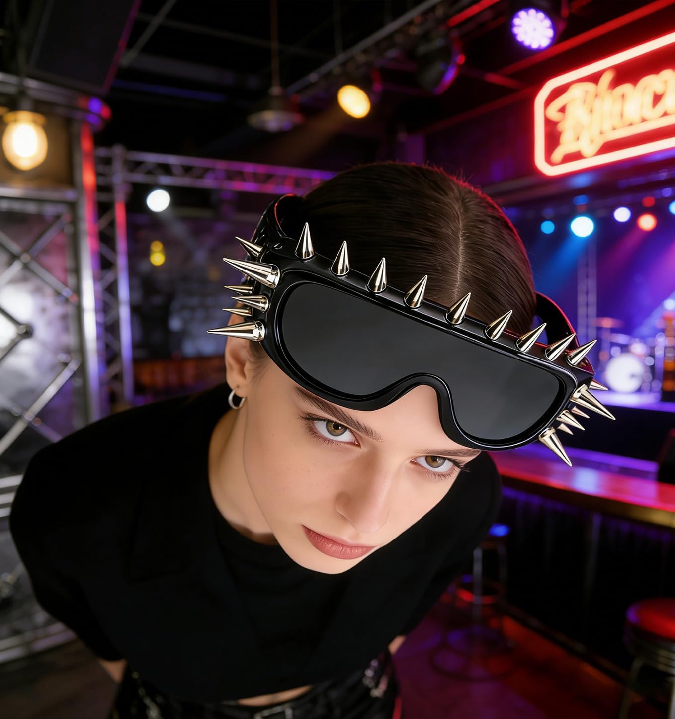 Punk Spike Sunglasses - Goth Y2k Rock Accessory with Metal Rivets for Halloween Cosplay, Club Rave - Image 7