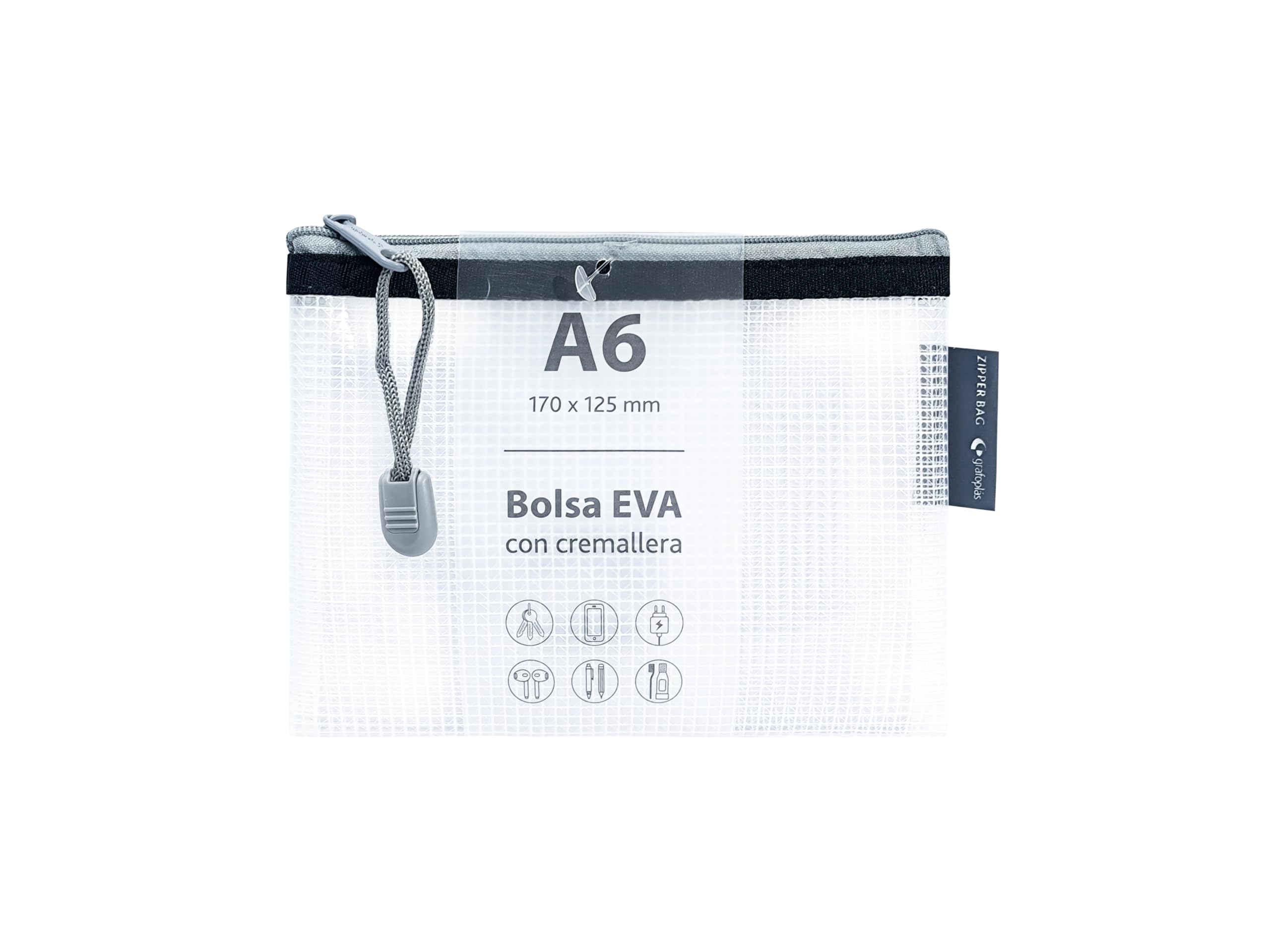 Grafoplás | EVA A6 Zipper Bag | Made with Transparent EVA Foam | Black Zipper | Perfect for Transporting All Kinds of Items, Small Documents or School Supplies