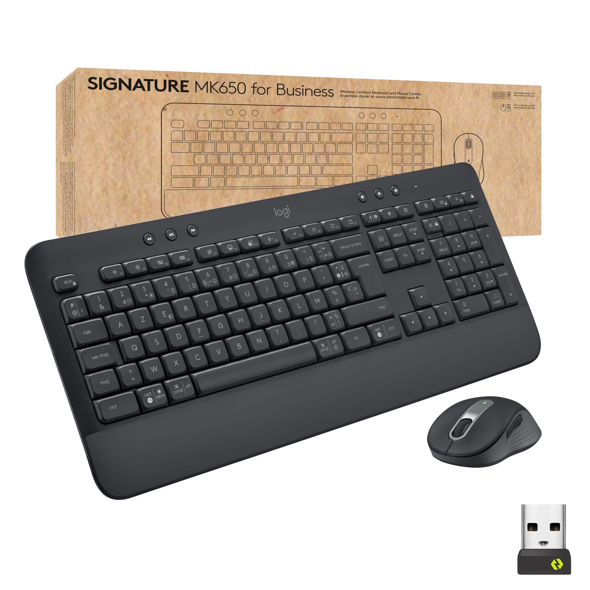Logitech Signature MK650 Combo for Business, Souris et Clavier sans Fil, Logi Bolt, Bluetooth, SmartWheel, Globally Certified, Windows/Mac/Chrome/Linux, Français AZERTY - Noir