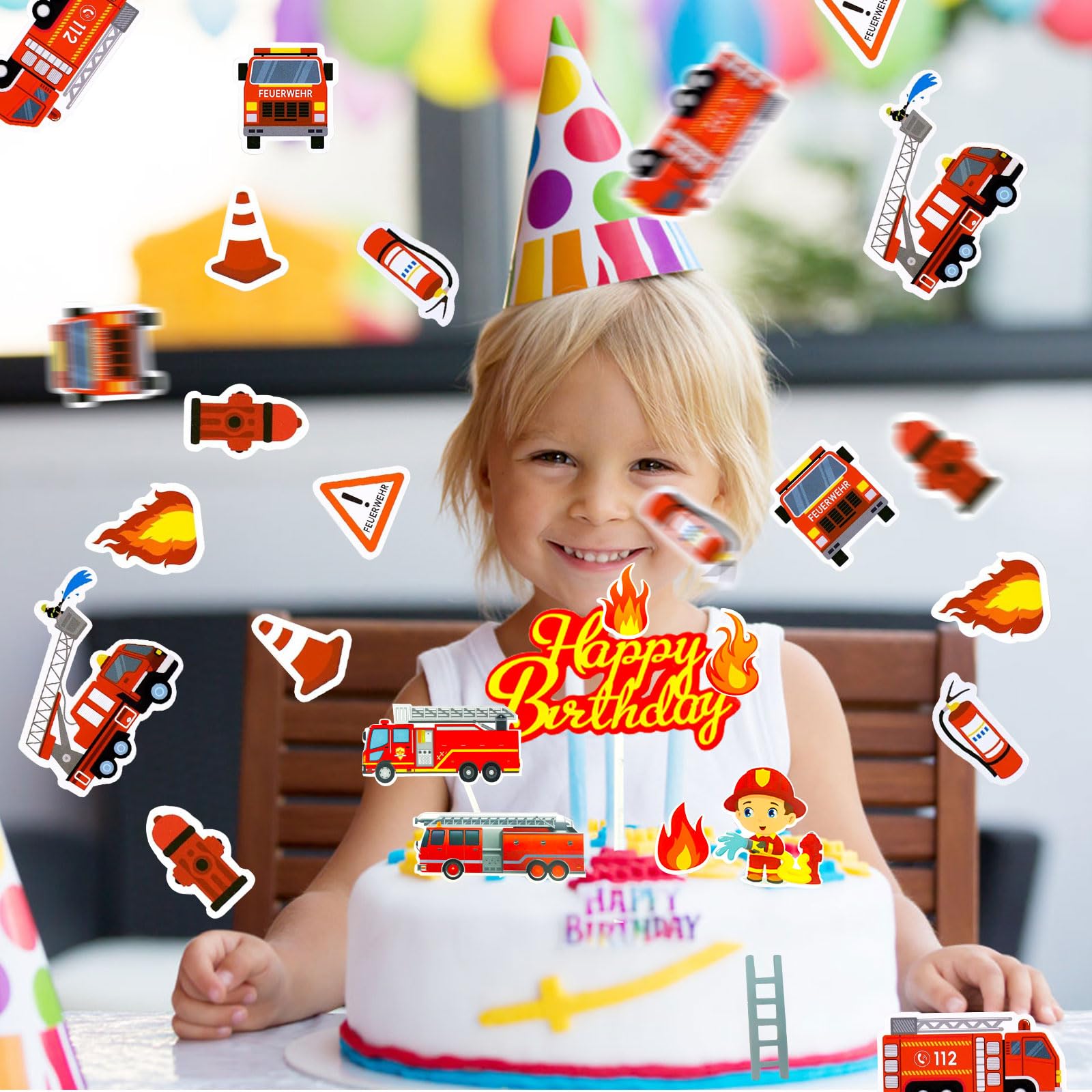 24 pezzi Fire Truck Cupcake Toppers pompieri compleanno decorazione