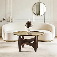 Vista 1 de ACEDÉCOR Mesa auxiliar redonda, mesas de centro de 30 pulgadas con bandeja de oro cepillado y base de madera de nogal maciza, mesa central para sala