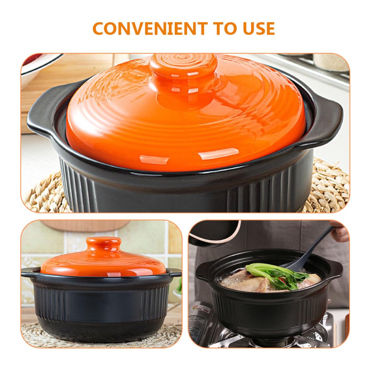 Keramiktopf 2355ml Orange, Hitzebeständiger Auflauf | Keramik, ein Stück Geformt, Dampfventildeckel, Wärmeleitung, für Bibimbap und Nudeln
