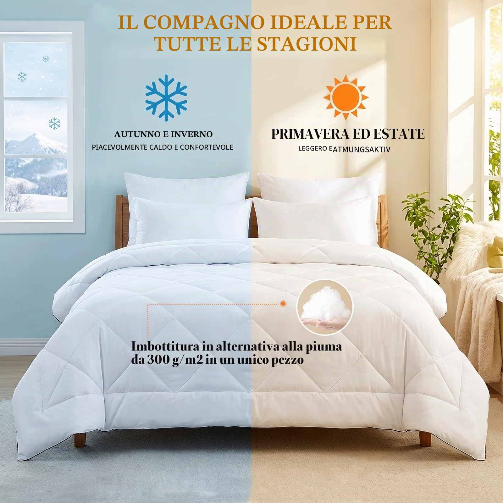 Aisbo Piumino Letto Matrimoniale Invernale 220x240, Piumone 4 Stagioni 220 x 240 cm, Trapunta in Microfibra Sintetica,Chaud e Morbido Bianco