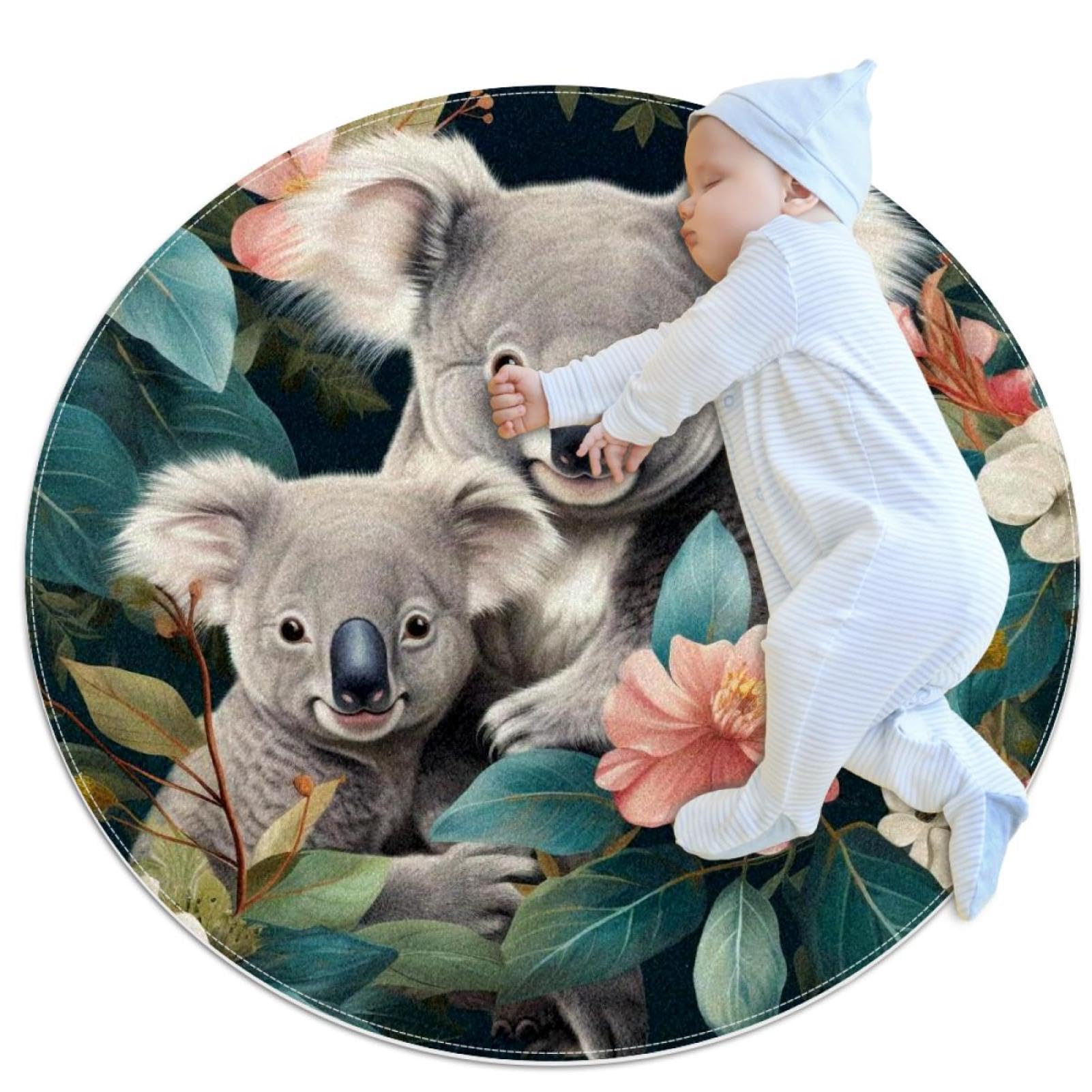 Tapis de salle de bain koala antidérapant rond 100cm pour chambre à coucher