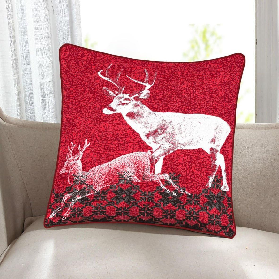 ARLINENS Pack of 2 Christmas Cushion Cover Decorations Indoor Décor Xmas Cushion Cover Throw Pillow Cases For Sofa Couches Home Bedroom Room in 18x18 (Red Stag)