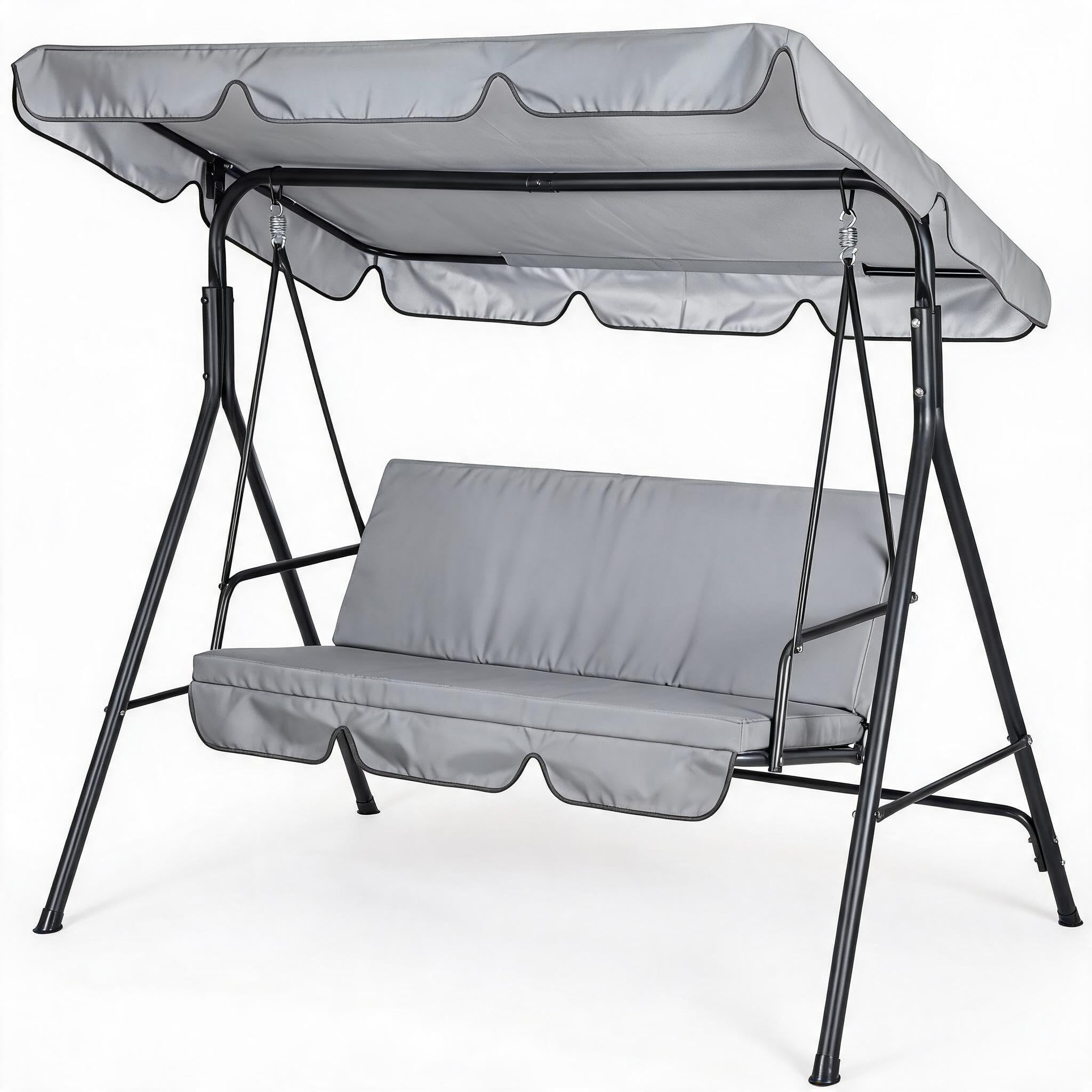 Set di ricambio per dondolo da giardino a tre piedistalli con copertura superiore e coprisedile in tessuto Oxford 210D resistente alle intemperie (grigio, 164 x 114 x 15 cm)