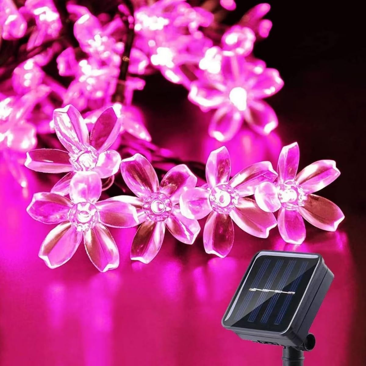 Treer Solar String Lights Outdoor Garden, Cherry Blossom Solar Powered Fairy Lights with 8 Modes IP65 Waterproof Outside Decorative for Patio Yard Festival Party Wedding (Pink,12M 100LED)