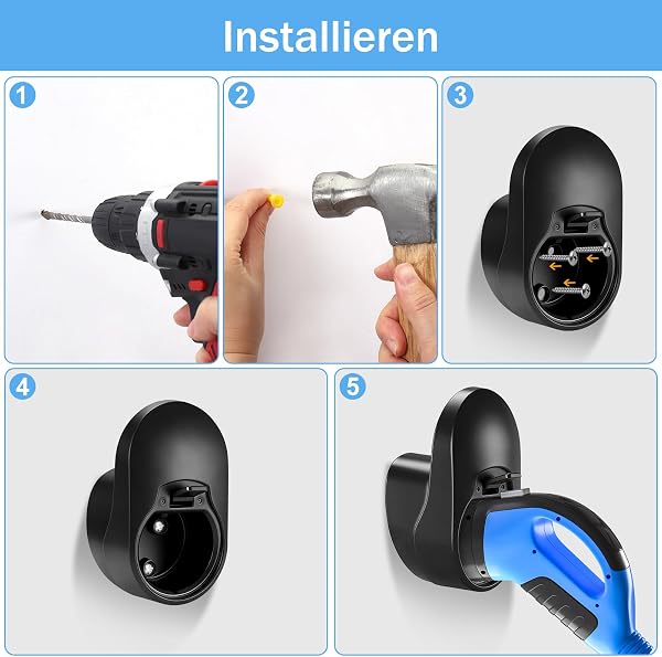 Zocipro Wallbox Kabelhalterung Typ 2, Stabile Wandhalterung für ladekabel, Ladekabel Halterung typ 2 & Kabelhalter Wallbox, Typ 2 Wandhalterung für EV Ladegerät & Ladekabel Wandhalterung, Schwarz - 5