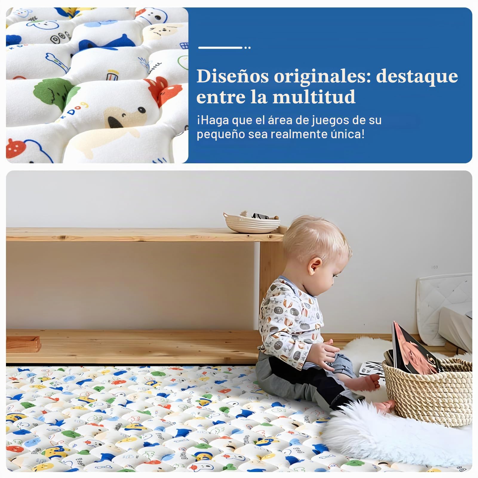 Alfombra para gatear para bebé, grande, 150 x 180 cm, plegable y antideslizante para interior y exterior, ideal como alfombra de juegos para niños y bebés, multicolor y fácil de transportar