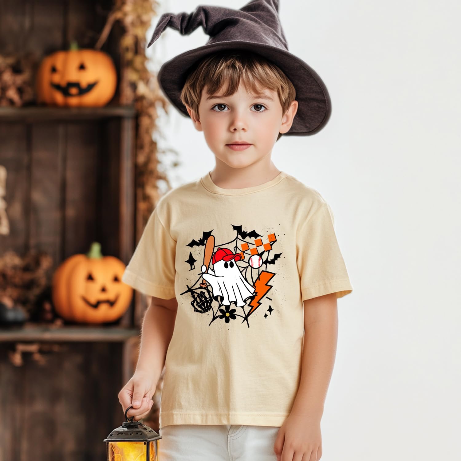 Halloween Shirts for Kids Toddler Pumpkin Face Ghost Skeleton Cotton Tshirt Clothes 2-7 Years - Image 2