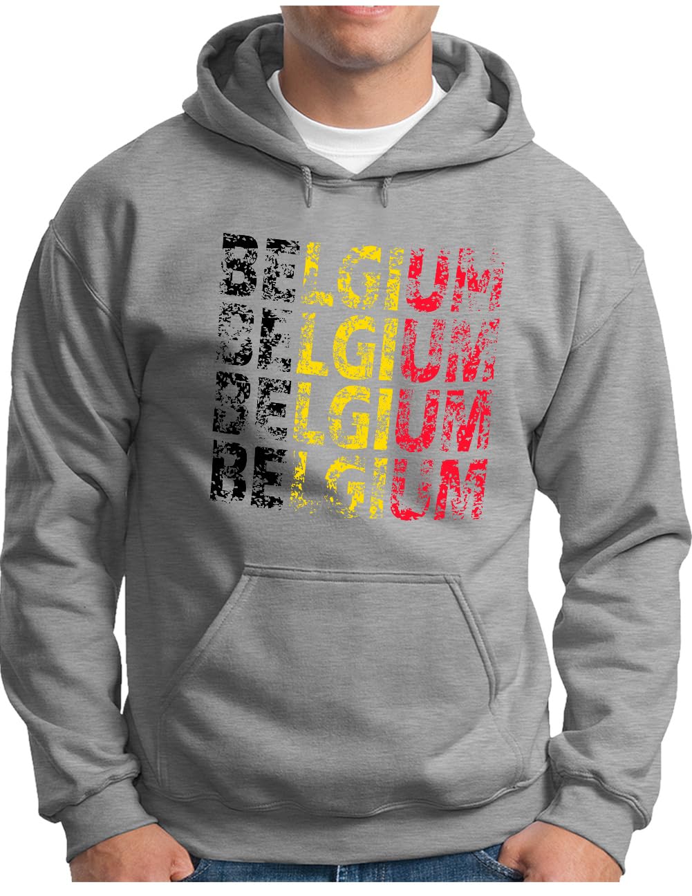 OM3® Belgijska bluza z kapturem - męska - Belgique Belgium piłka nożna fan MŚ 2026 - kolory vintage - Belgijska drużyna narodowa koszula - sweter z kapturem S - 5XL